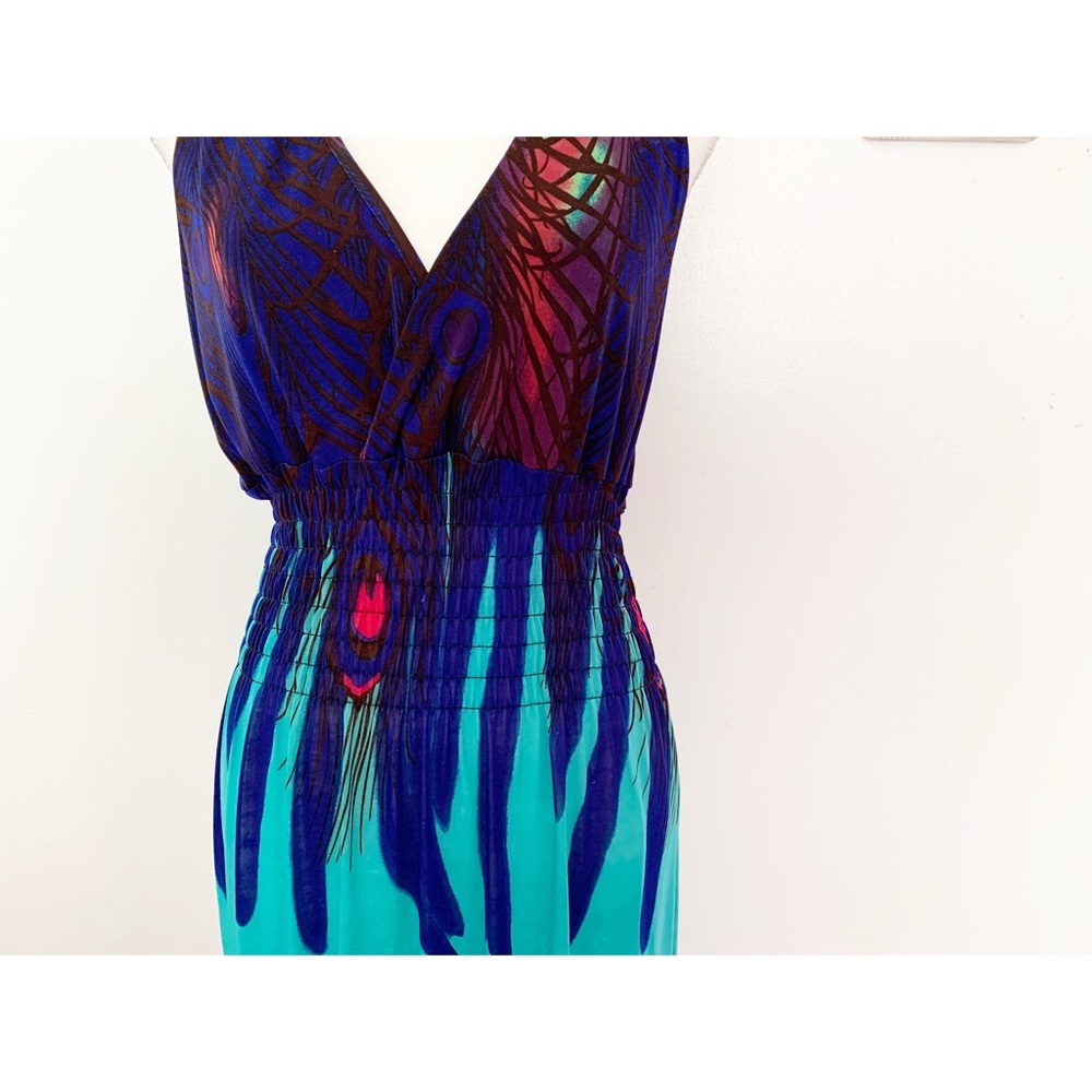 Multi color Peacock print Maxi Dress Size XXL - Picture 5 of 10